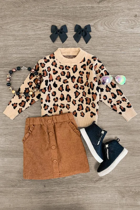 Cheetah Corduroy Skirt Set