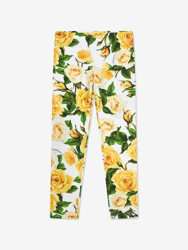 Dolce & Gabbana Girls Rose Print Leggings in Multicolour