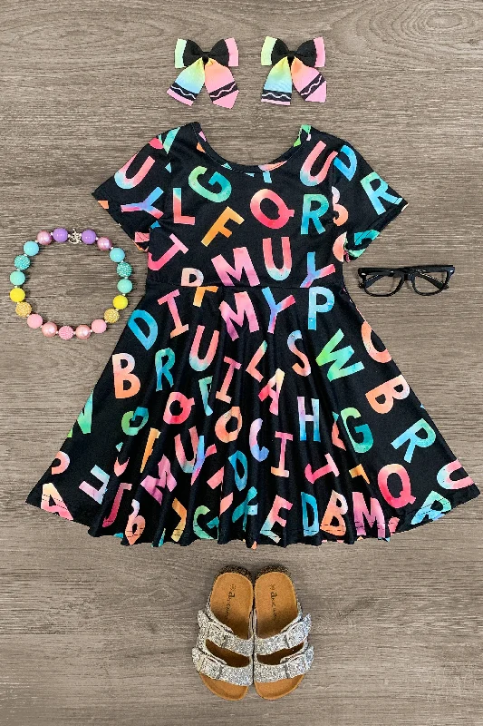 Black Multicolor Tie Dye Alphabet Dress