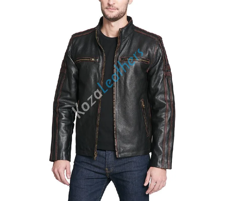 Koza Leathers Men's Genuine Lambskin Bomber Leather Jacket NJ019