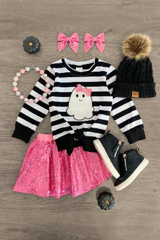 Pink Striped Sequin Ghost Skirt Set