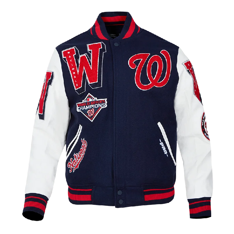 MLB WASHINGTON NATIONALS MASH UP LOGO VARSITY JACKET (MIDNIGHT NAVY/WHITE)