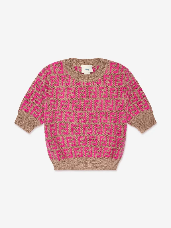 Fendi Girls Knitted Logo Top in Pink