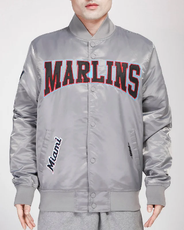 MLB MIAMI MARLINS CREST EMBLEM SATIN JACKET (GRAY)