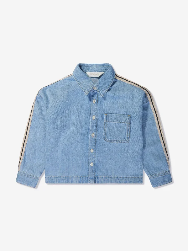 Palm Angels Boys Track Chambray Oversized Shirt in Blue