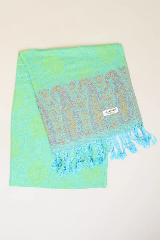 Pashmina Scarf, Neon Green Paisley