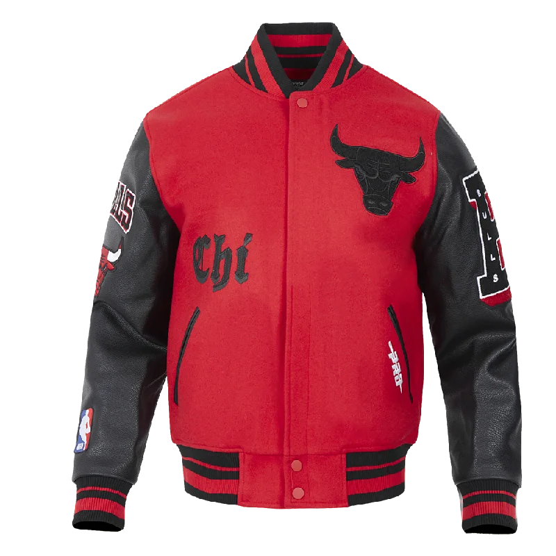 NBA CHICAGO BULLS OLD ENGLISH MEN'S RIB WOOL VARSITY JACKET (RED/BLACK)