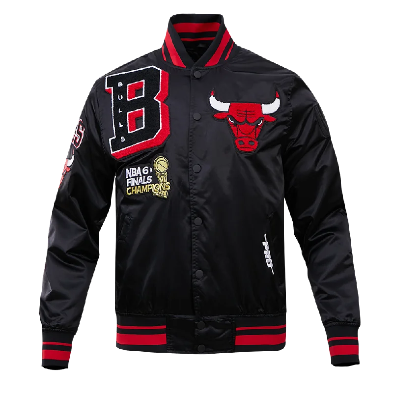 NBA CHICAGO BULLS MASHUP MEN'S SATIN JACKET (BLACK)