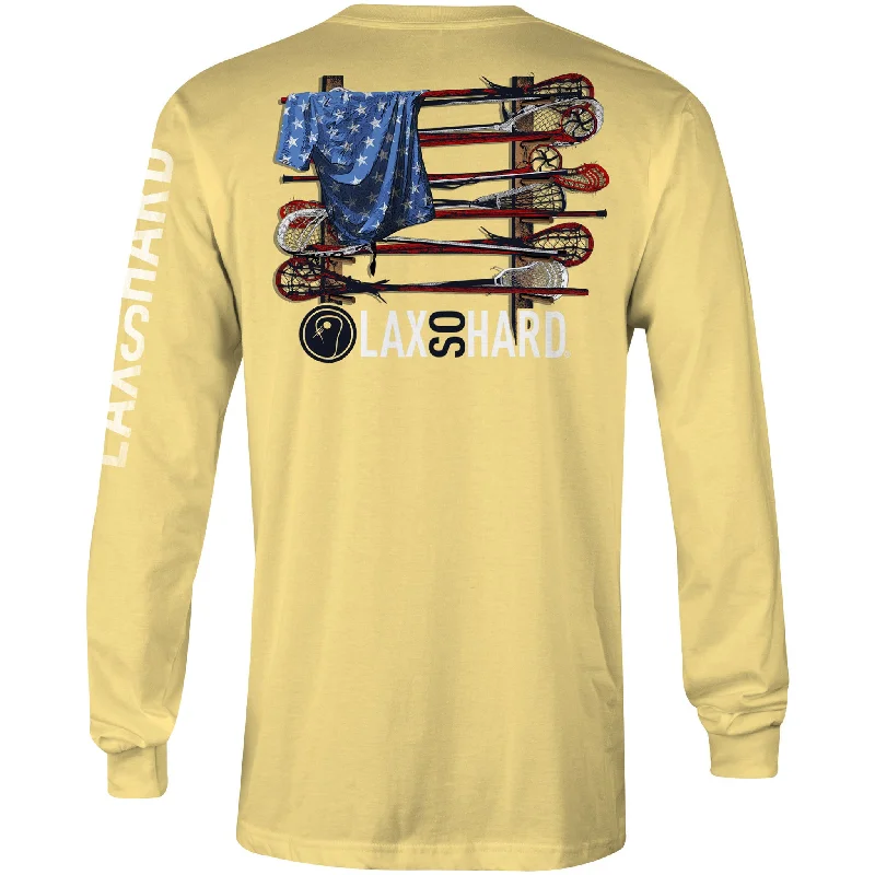 Boys Lacrosse Stick American Flag Long Sleeve T-Shirt