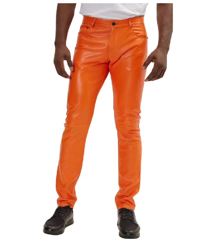 Mens Orange Leather Pants