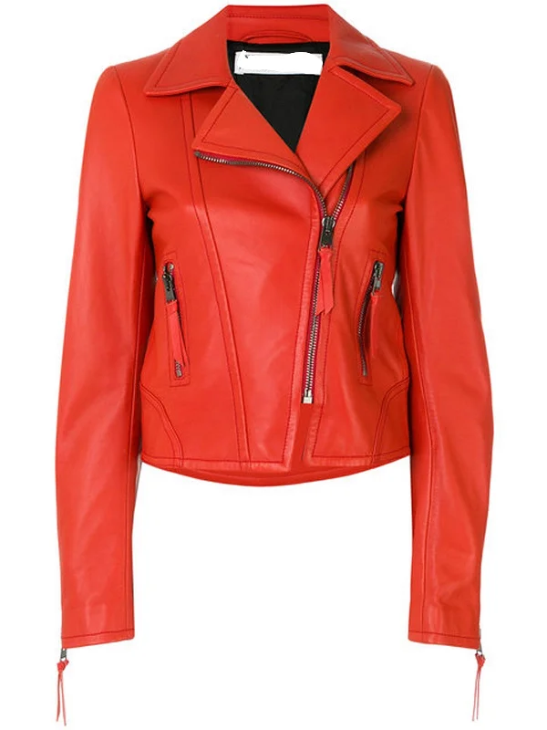 Women Real Lambskin Leather Biker Jacket KW539