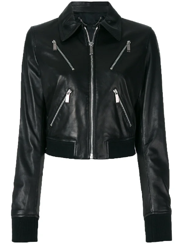 Women Real Lambskin Leather Biker Jacket KW536