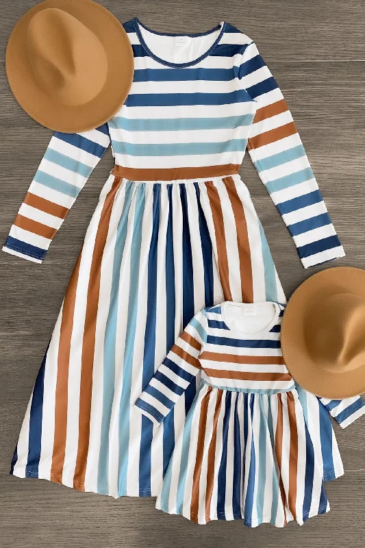 Mom & Me - Blue & White Striped Dress