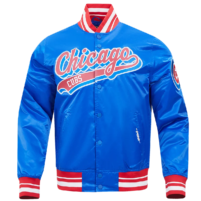 MLB CHICAGO CUBS SCRIPT TAIL MEN'S SATIN JACKET (ROYAL BLUE/RED)