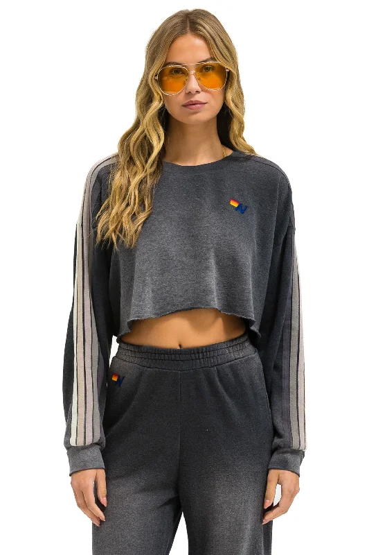 CLASSIC STRIPE CROPPED CREW SWEATSHIRT RELAXED - FADED SMOKE