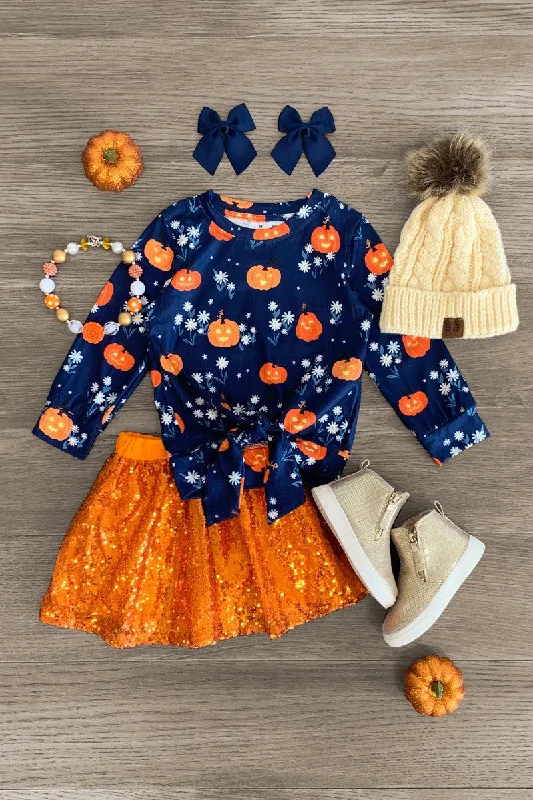 Jack-O'-Lantern Sequin Skirt Set