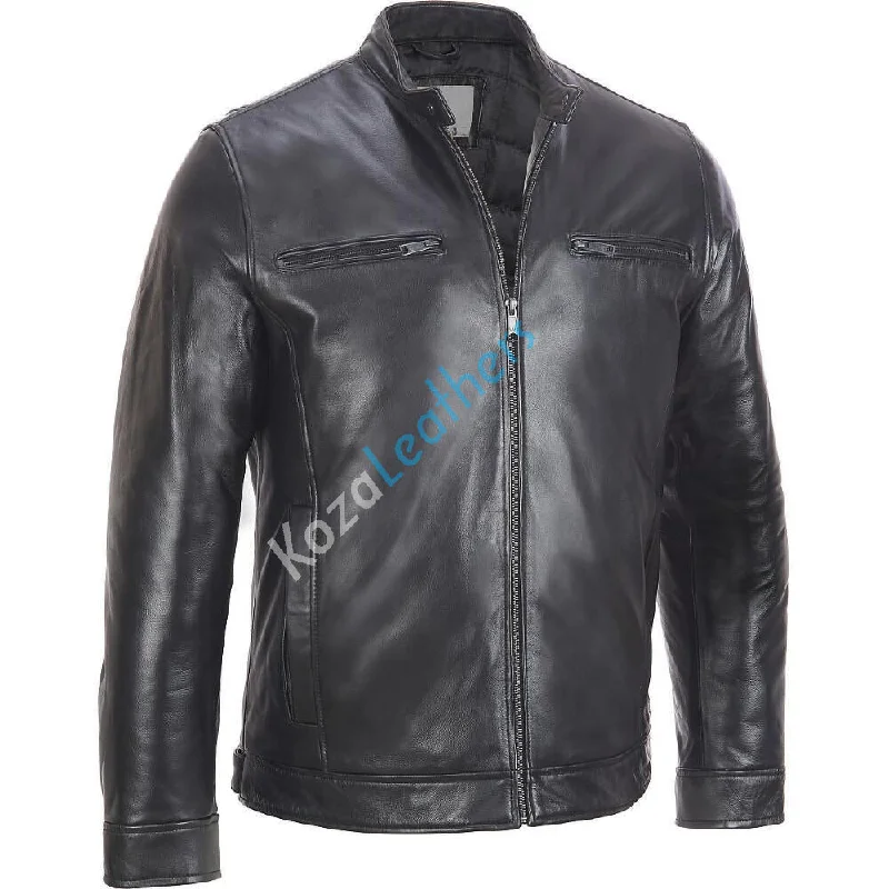 Koza Leathers Men's Genuine Lambskin Bomber Leather Jacket NJ042