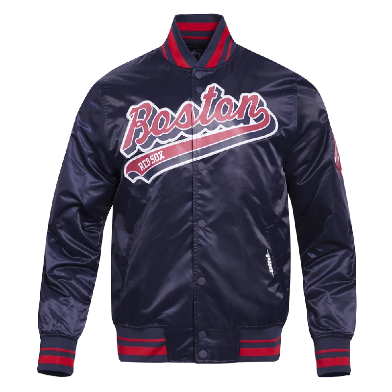 MLB BOSTON RED SOX SCRIPT TAIL MEN'S SATIN JACKET (MIDNIGHT NAVY/RED/MIDNIGHT NAVY)