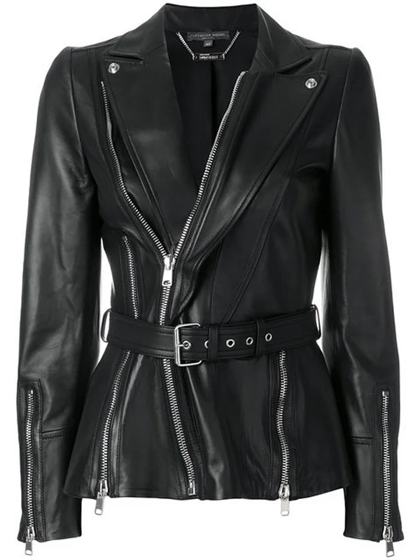 Women Real Lambskin Leather Biker Jacket KW544