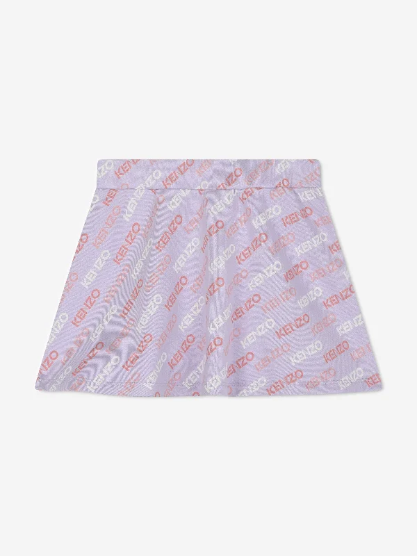 KENZO Girls Logo Print Skirt in Purple