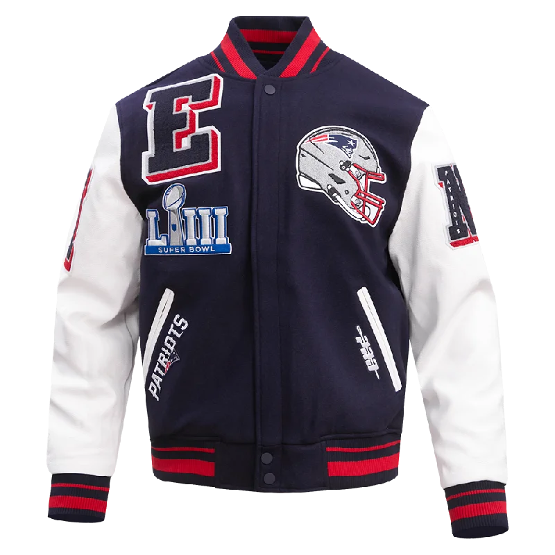 NFL NEW ENGLAND PATRIOTS MASHUP MEN'S RIB WOOL VARSITY JACKET (MIDNIGHT NAVY/RED/MIDNIGHT NAVY)