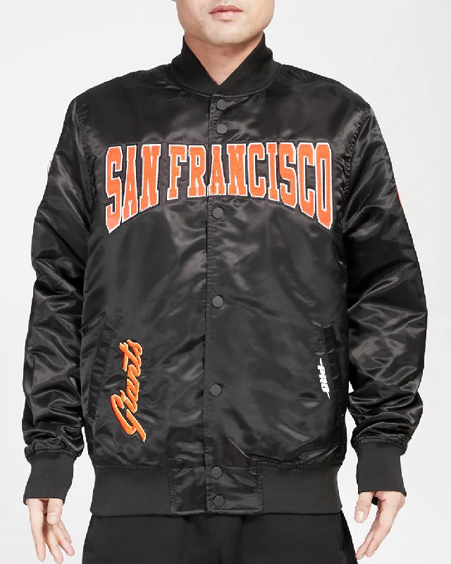 MLB SAN FRANCISCO GIANTS CREST EMBLEM MEN'S SATIN JACKET (BLACK)