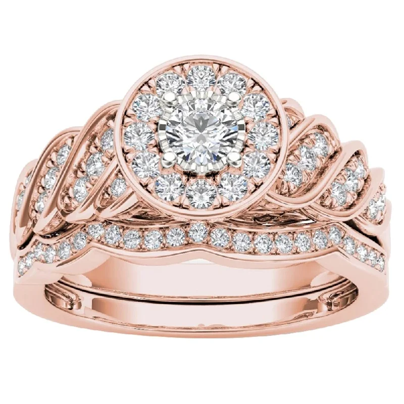 De Couer 14k Rose Gold 1/2ct TDW Halo Bridal Set