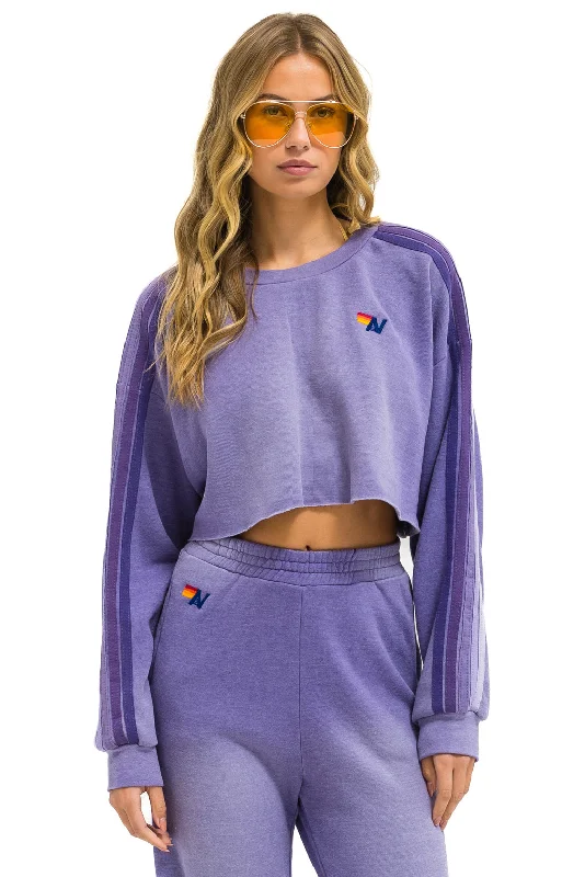 CLASSIC STRIPE CROPPED CREW SWEATSHIRT RELAXED - FADED GRAPE