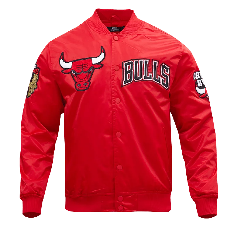 NBA CHICAGO BULLS CHEST HIT MEN'S LOGO SATIN JACKET (RED)