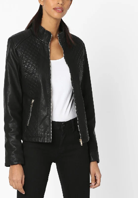 Women Real Lambskin Leather Biker Jacket KW572