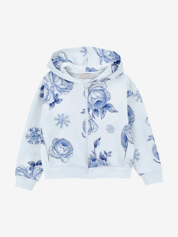 Monnalisa Girls Floral Zip Up Top in Blue