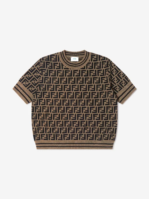 Fendi Girls FF Logo Knitted Top in Brown