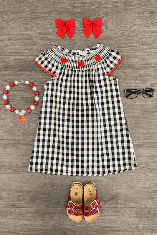 Embroidered Apple Gingham Dress