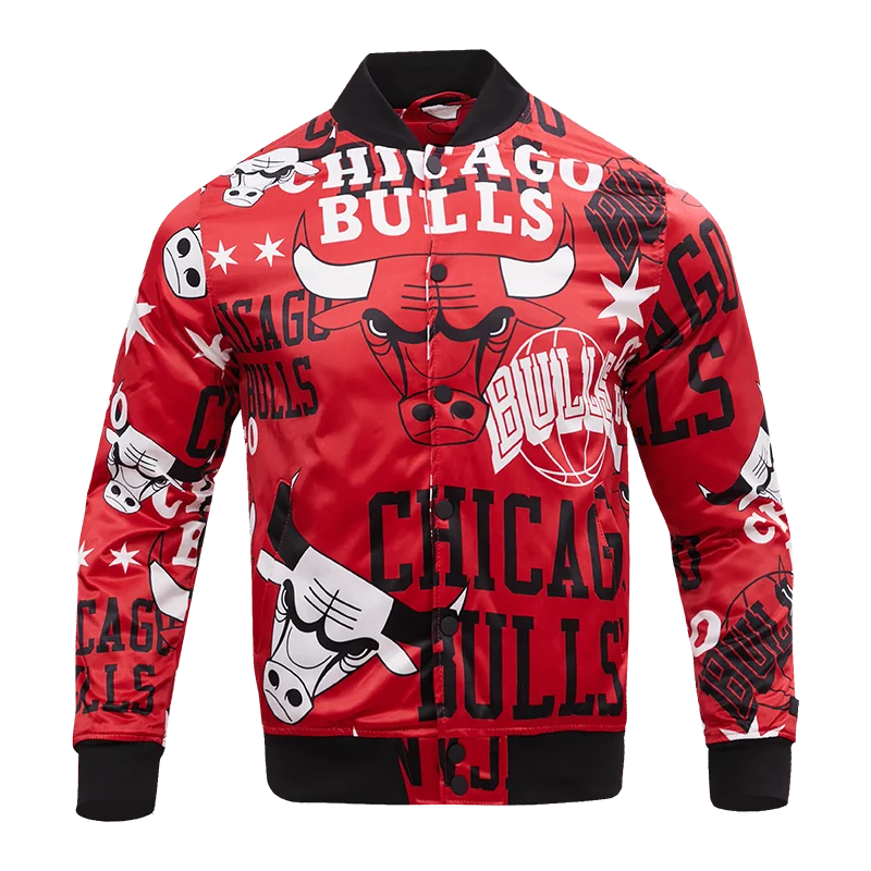 NBA CHICAGO BULLS AOP MEN'S SATIN JACKET (RED)