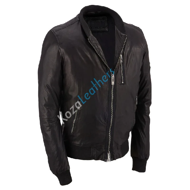 Koza Leathers Men's Genuine Lambskin Bomber Leather Jacket NJ046