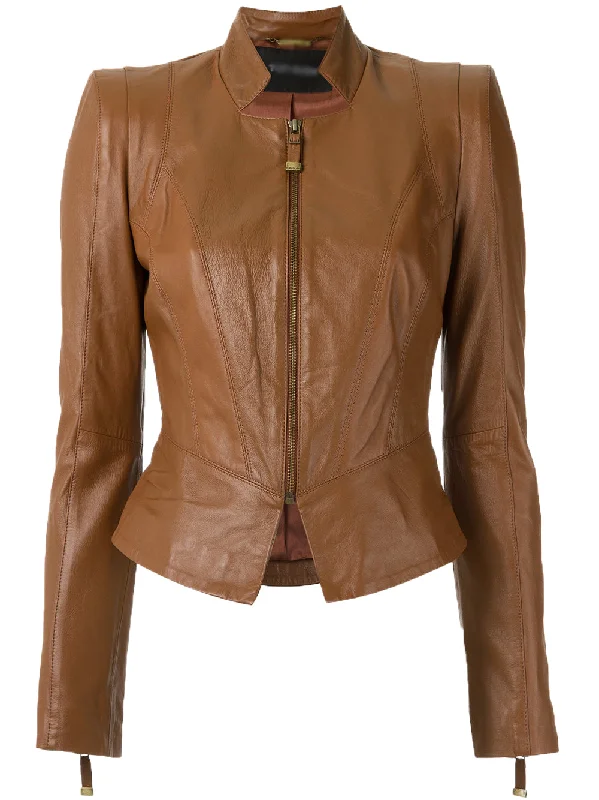 Women Real Lambskin Leather Biker Jacket KW537