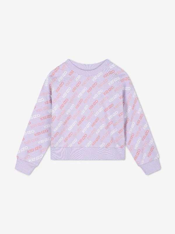 KENZO Girls Logo Print Sweatshirt in Purple