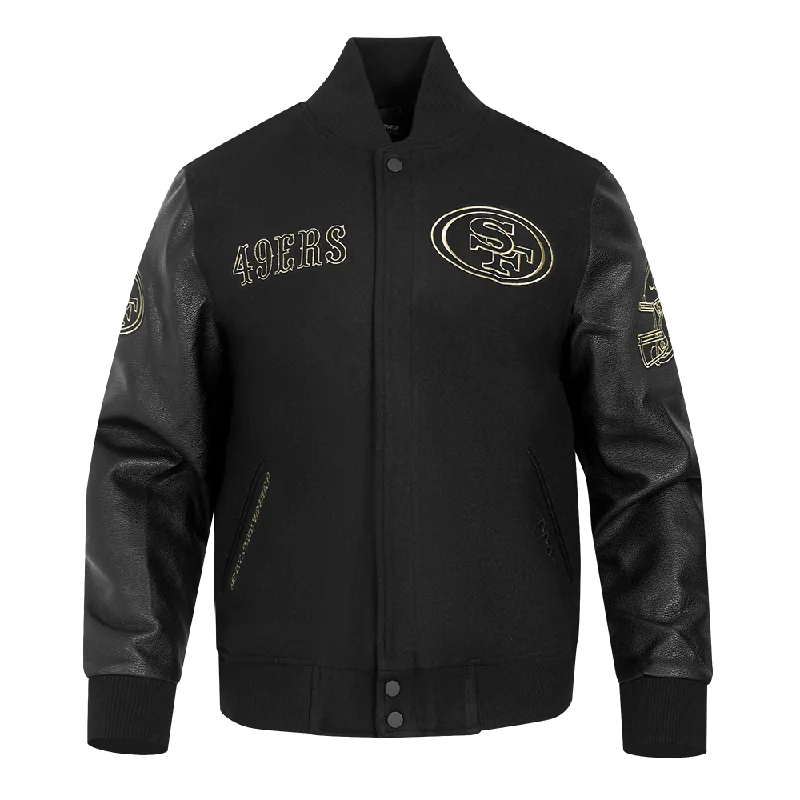 NFL SAN FRANCISCO 49ERS BLACK & GOLD MEN'S WOOL VARSITY JACKET (JET BLACK)