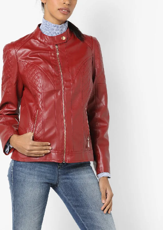 Women Real Lambskin Leather Biker Jacket KW562