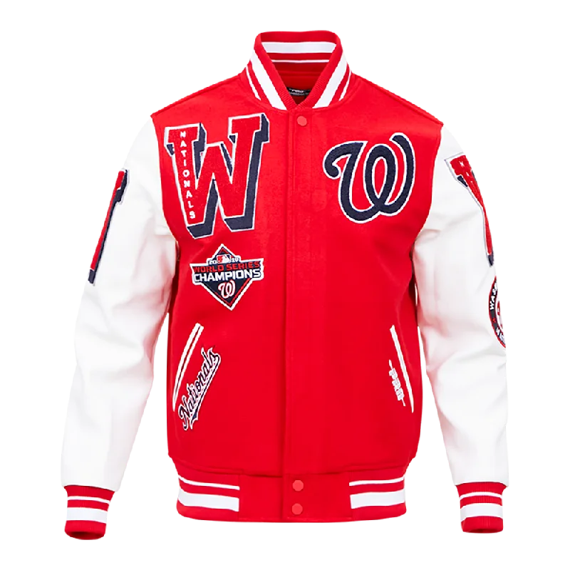 MLB WASHINGTON NATIONALS MASH UP LOGO VARSITY JACKET (RED / WHITE)