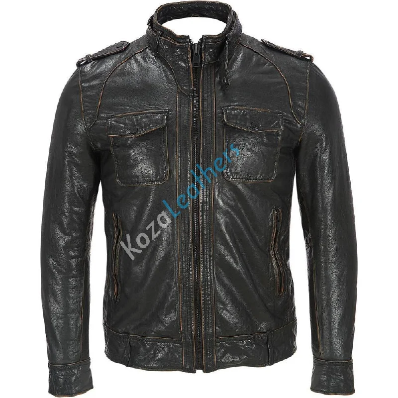 Koza Leathers Men's Genuine Lambskin Bomber Leather Jacket NJ020