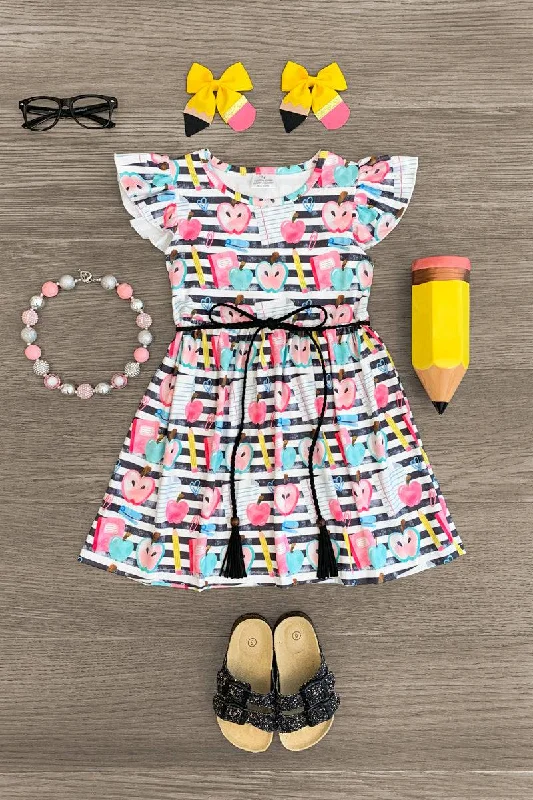 White Stripe School Supply Dress