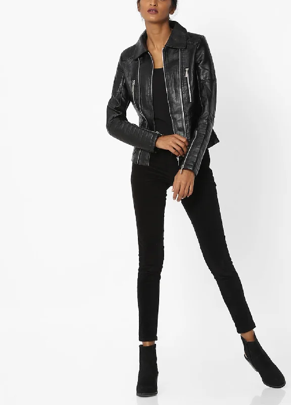 Women Real Lambskin Leather Biker Jacket KW564