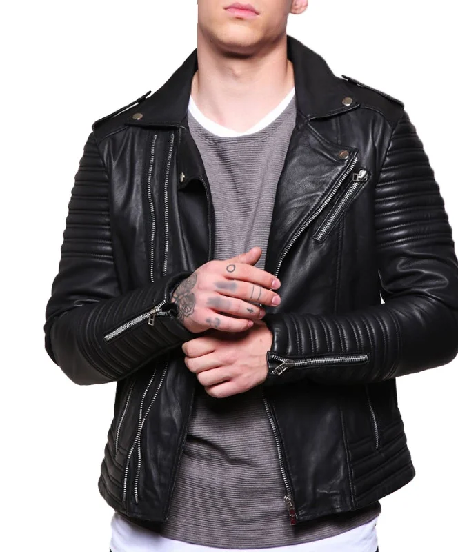 Koza Leathers Men's Genuine Lambskin Leather Biker Jacket NJ003