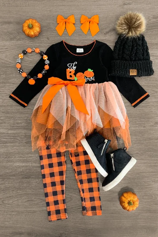 "FaBoolous!" Orange Gingham Tutu Legging Set