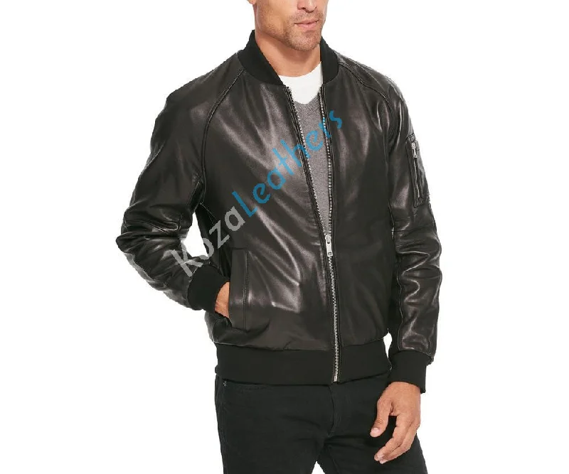 Koza Leathers Men's Genuine Lambskin Bomber Leather Jacket NJ008