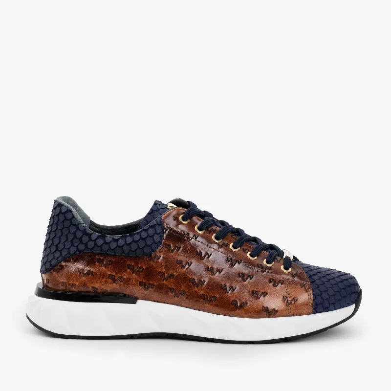 The Caesars Navy & Tan Leather Men Sneaker