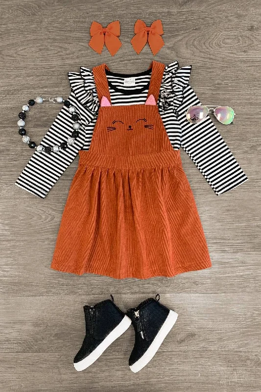 Kitty Cat Corduroy Jumper Dress Set