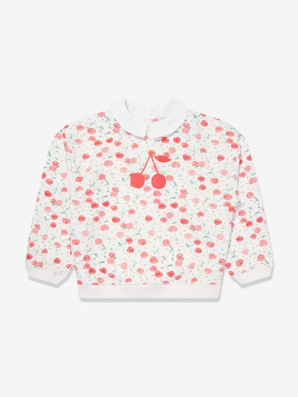 Bonpoint Girls Claudine Cherry Sweatshirt in White