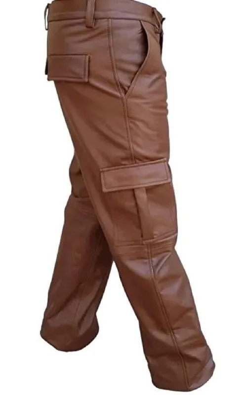 Brown Leather Cargo Pants